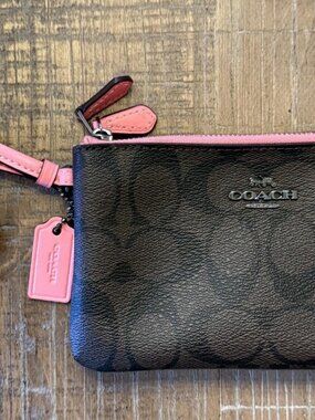 Coach brown/pink wristlet (double compartments)